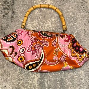Banana Republic | Stylish Pink and Orange Women's Bag with Bamboo Handle